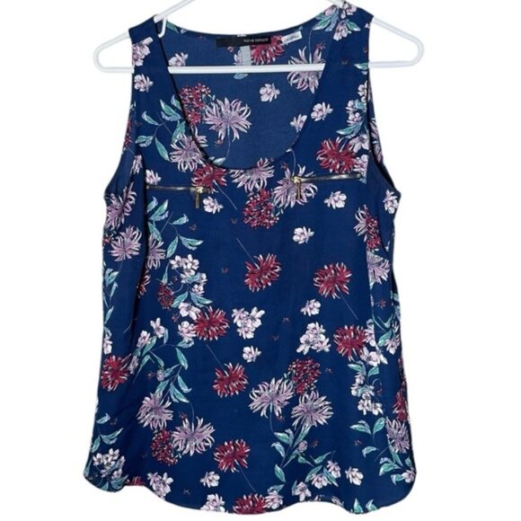 Harvé Benard Medium Tank Blouse Sleeveless Tops Floral Contemporary Shirt Navy M - Picture 3 of 8